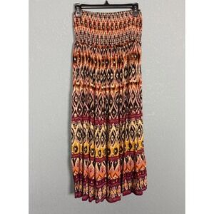 Cute Options Strapless Boho Midi Sun Dress Smocked Rayon One Size Festival Skirt